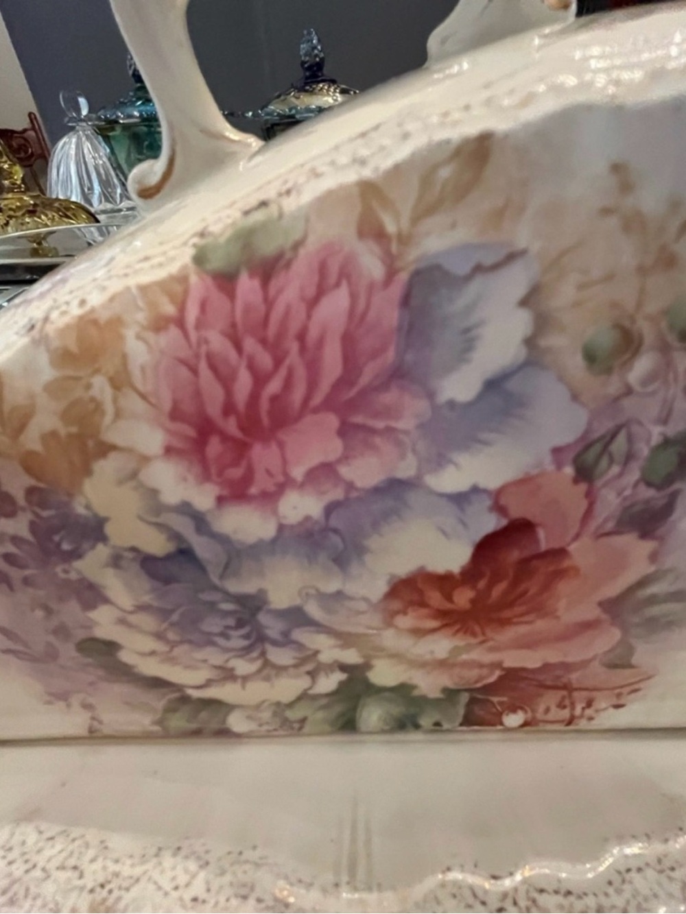 Antique Austrian Porcelain Floral Covered Dish Tray Cottagecore Decor - Picture 7 of 12